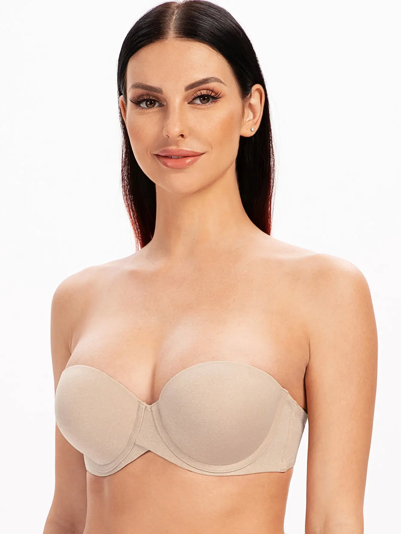 Solid Push Up Padded Underwire Strapless Bra