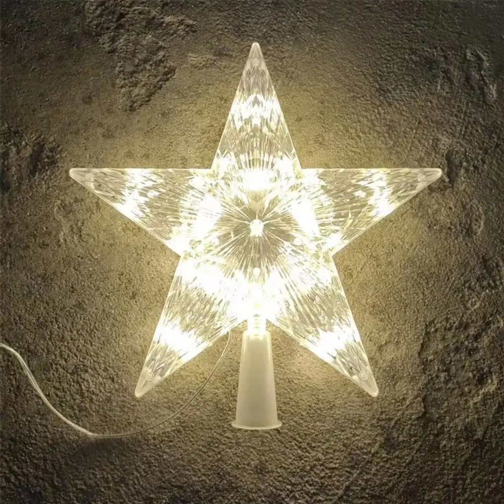 Estrella superior de árbol de Navidad brillante, estrella brillante de cinco puntas, lámpara de estrellas LED, adornos coloridos para árbol de Navidad