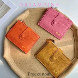 Luxury Genuine Leather Card Holder Custom Name Short Women Coin Purse Wallet Men Personalized Initials New Mini Credit Card Case