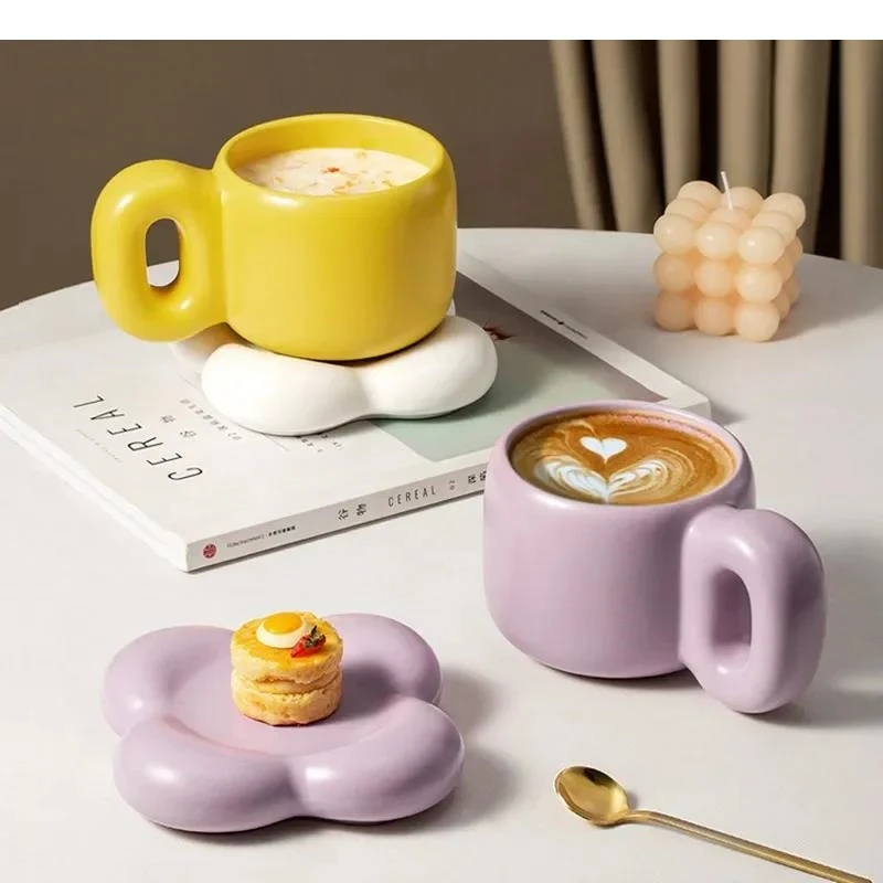 

500ml Large Capacity Mug Cute Ceramic Coffee Cup and Saucer Set European Afternoon Tea Milk Drink Office Water