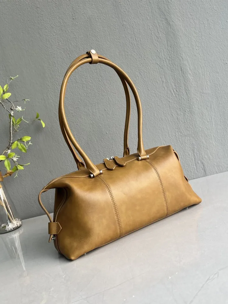 Elegant Womens Fashion Vintage Office Zipper Genuine Leather Tote Handbag Designer Casual Ladies SIngle Shoulder Underarm Bags