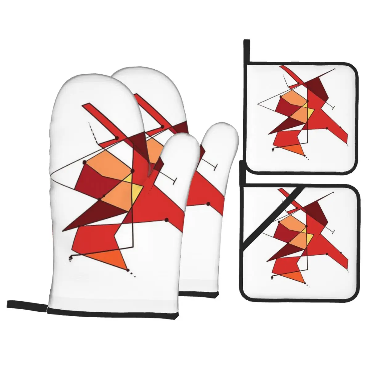 

Abstract Shape Nｰ6 Oven Mitts and Pot Holders Sets of 4,Resistant Hot Pads with Polyester BBQ Gloves for Kitchen,Cooking,Baking