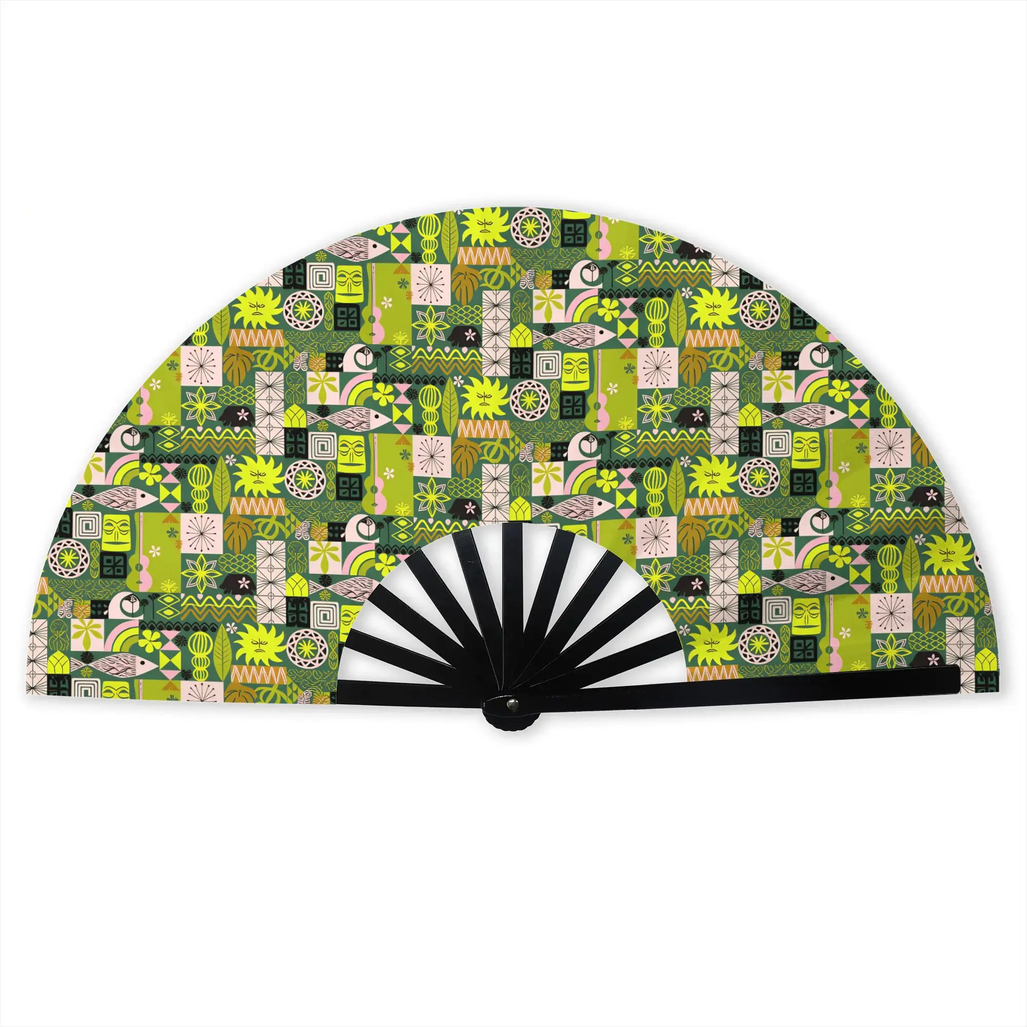 Surfing Retro Tropical Style Ukulele  Stylish Hand Fan  Tropical Palm Leaves Printed Polyester Fan Trendy For Sports Events Gift