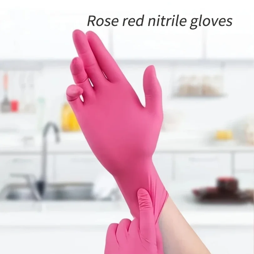 Fuchsia Nitrile Disposable Gloves 20/100PCS 3-mil Powder & Latex Free Household Cleaning Gloves for Cooking Kitchen Esthetician view 2