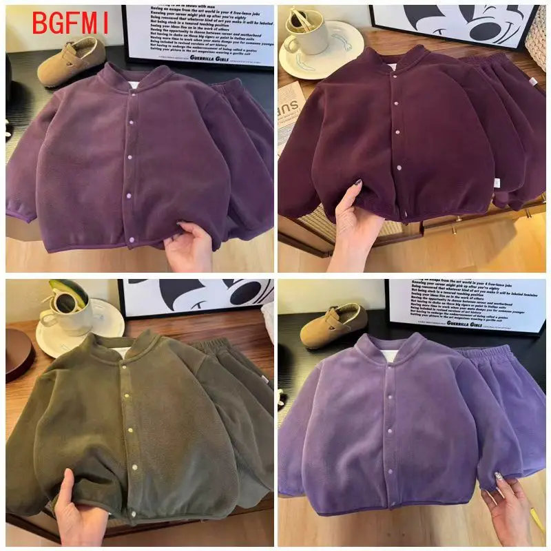 Children's Velvet Thin Velvet Set for Boys Girls Double Sided Velvet Outwear Wear Two Piece Home Outfit for Spring and Autumn