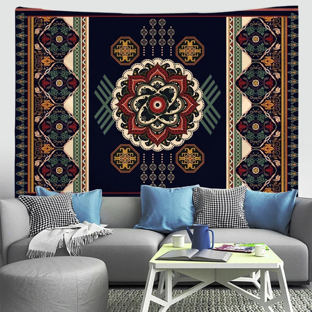 Retro carpet pattern home decor tapestry psychedelic scene wall hanging bohemian yoga mat bed sheet bedroom wall decoration