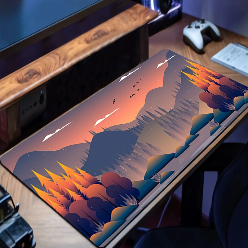 Mauspad Mountain Forest Pagode Torii Design rutschfeste Schreibtischunterlage Zubehör genähte Kanten für Zuhause und für Gamer Mousepad