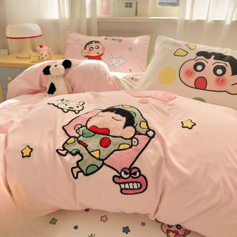 New Crayon Shin-chan high-value creative warm and comfortable four-piece cartoon cute student quilt cover sheet three-piece set view 2