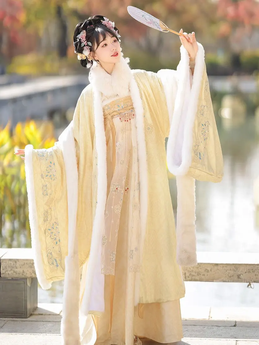 

Женский рождественский костюм, зимний утолщенный синий, желтый, фиолетовый, вышитые костюмы ханьфу, женский новогодний костюм, праздничный наряд