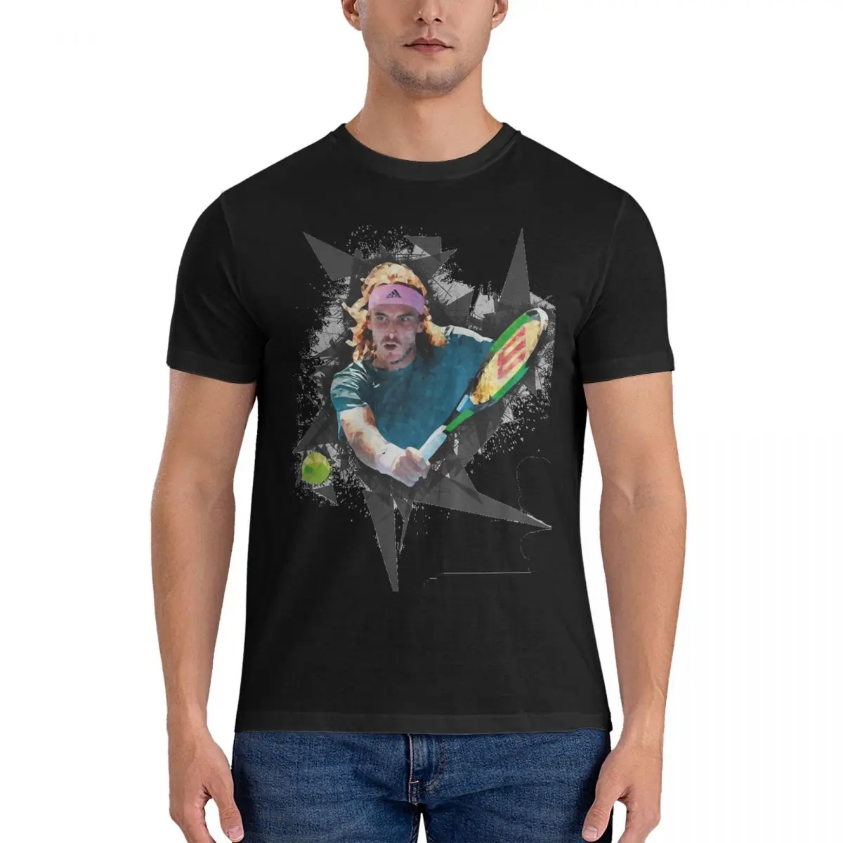 Men's Stefanos Tsitsipas Sportsman T Shirt Tennis Player Cotton Clothes Creative Short Sleeve Round Neck Tees 4XL 5XL T-Shirt