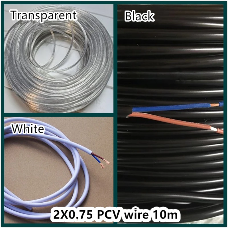 

10m/lot Lighting lamps transparent plastic PVC electrical wire pendant light power cord 2*0.75mm power cord meters copper core
