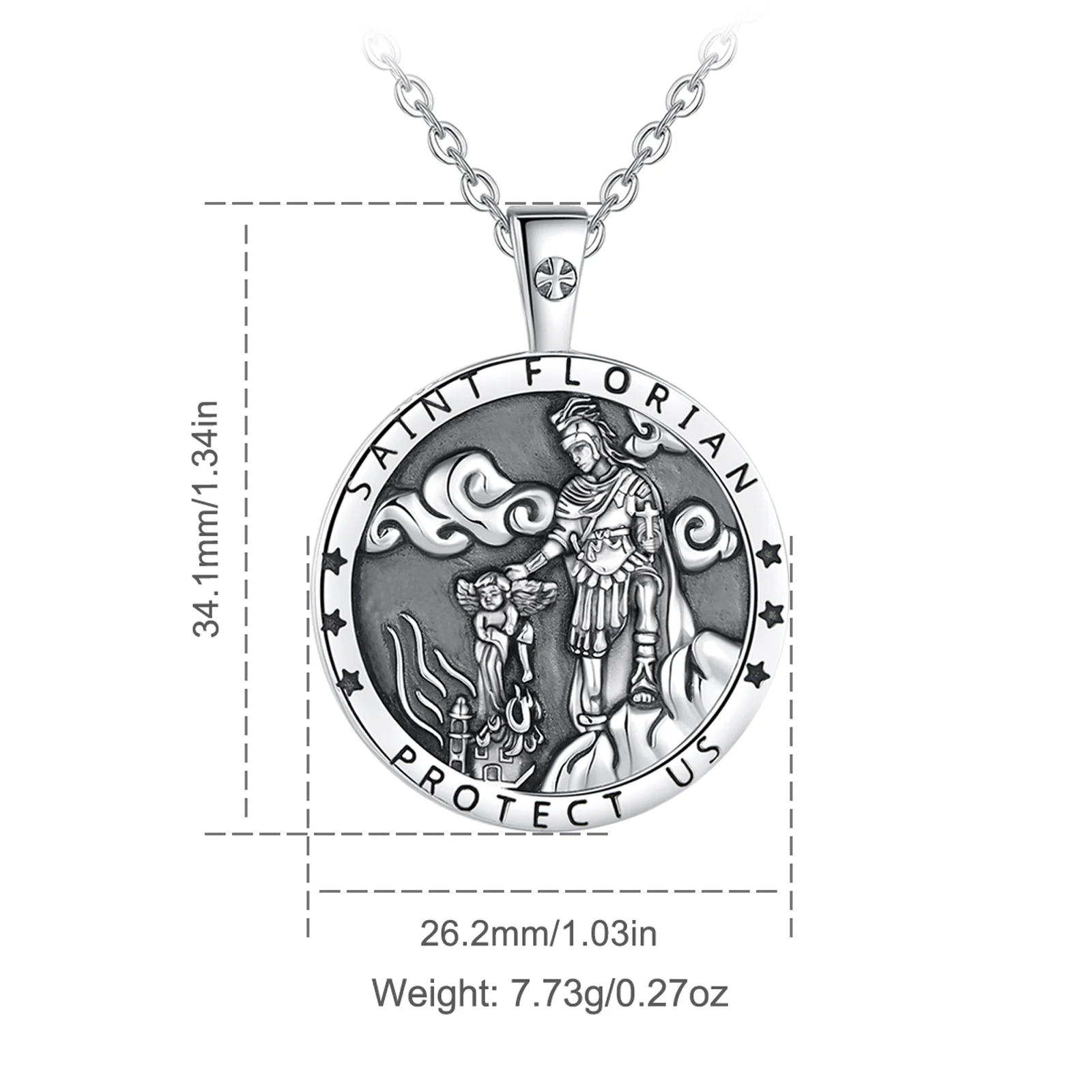 Eudora 925 Sterling Silver Saint Florian Necklace Cross Christian Pendant Warrior Amulet Men Woman Jewelry Personality Gift