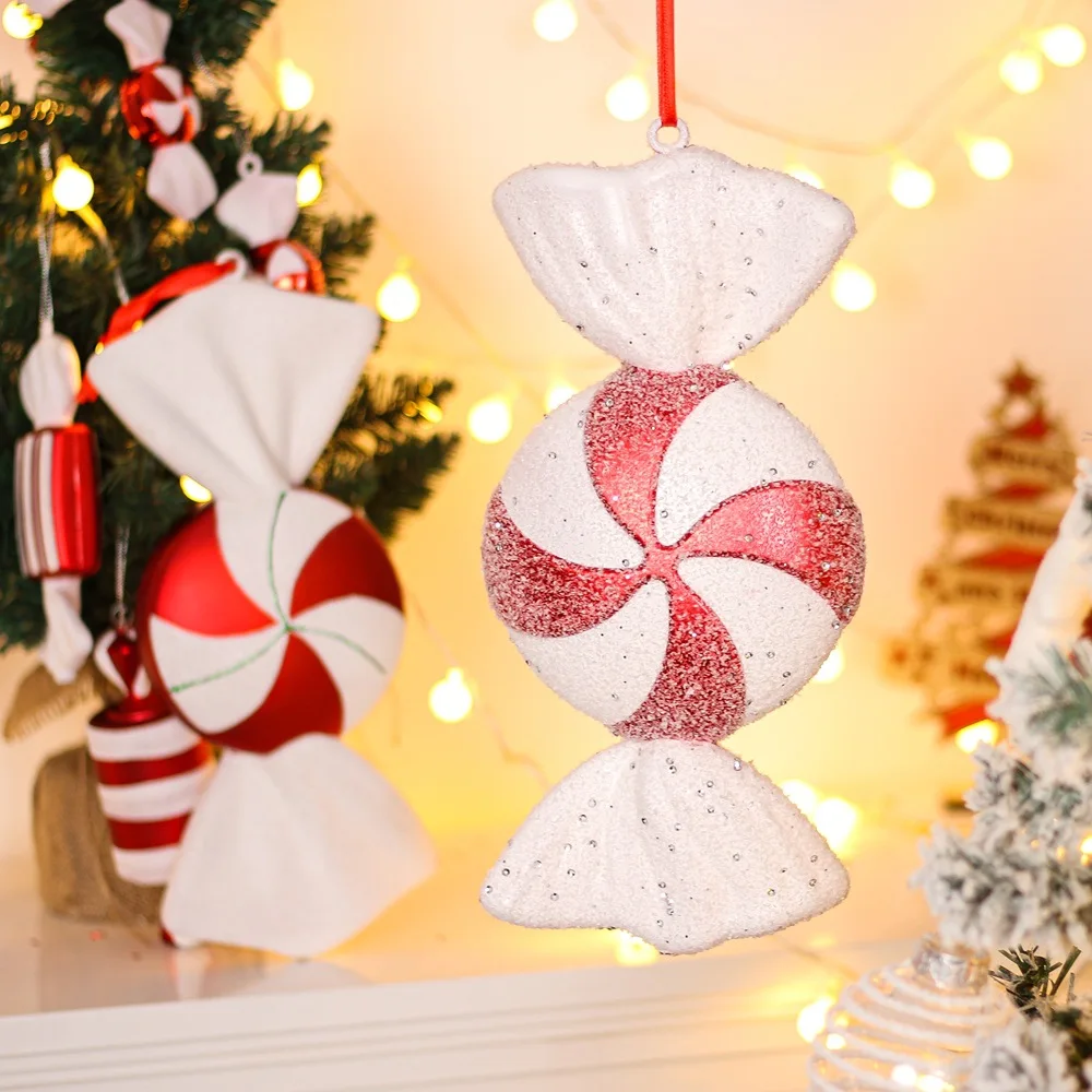 New 32cm Big Christmas Red and White Clover Candy Decoration Home Decor Atmosphere Layout Painted Candy Pendant Wedding Party