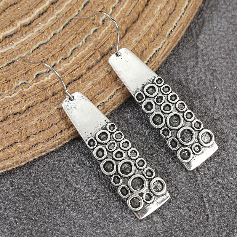 Hollow Circle Bubble Shape Pendant Earring For Women Bohemia Vintage Silver Color Dangle Earrings Party Daily Accessories