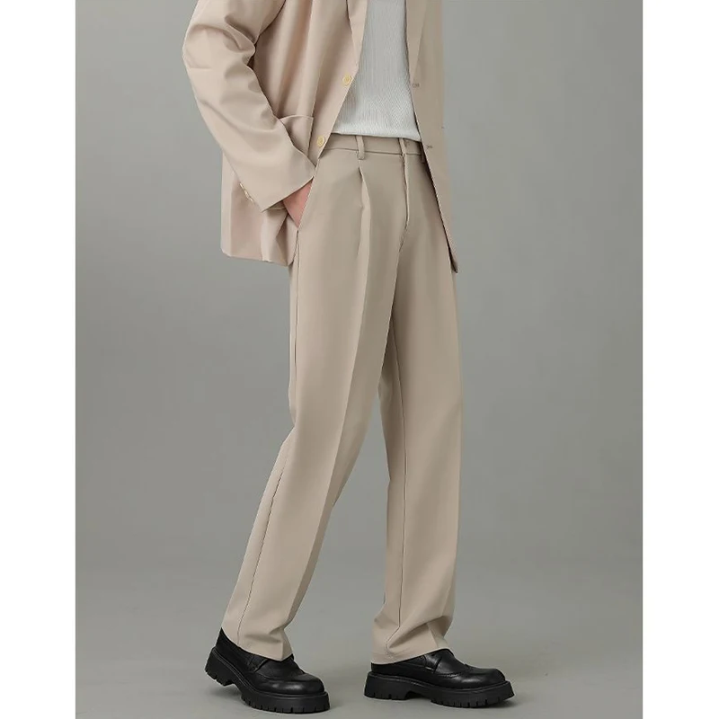 2026 Men Comfortable Soft Fabric Suit Pants Male Trend Korean Versatile Pants Fashion Simple Baggy Straight Leg Trousers