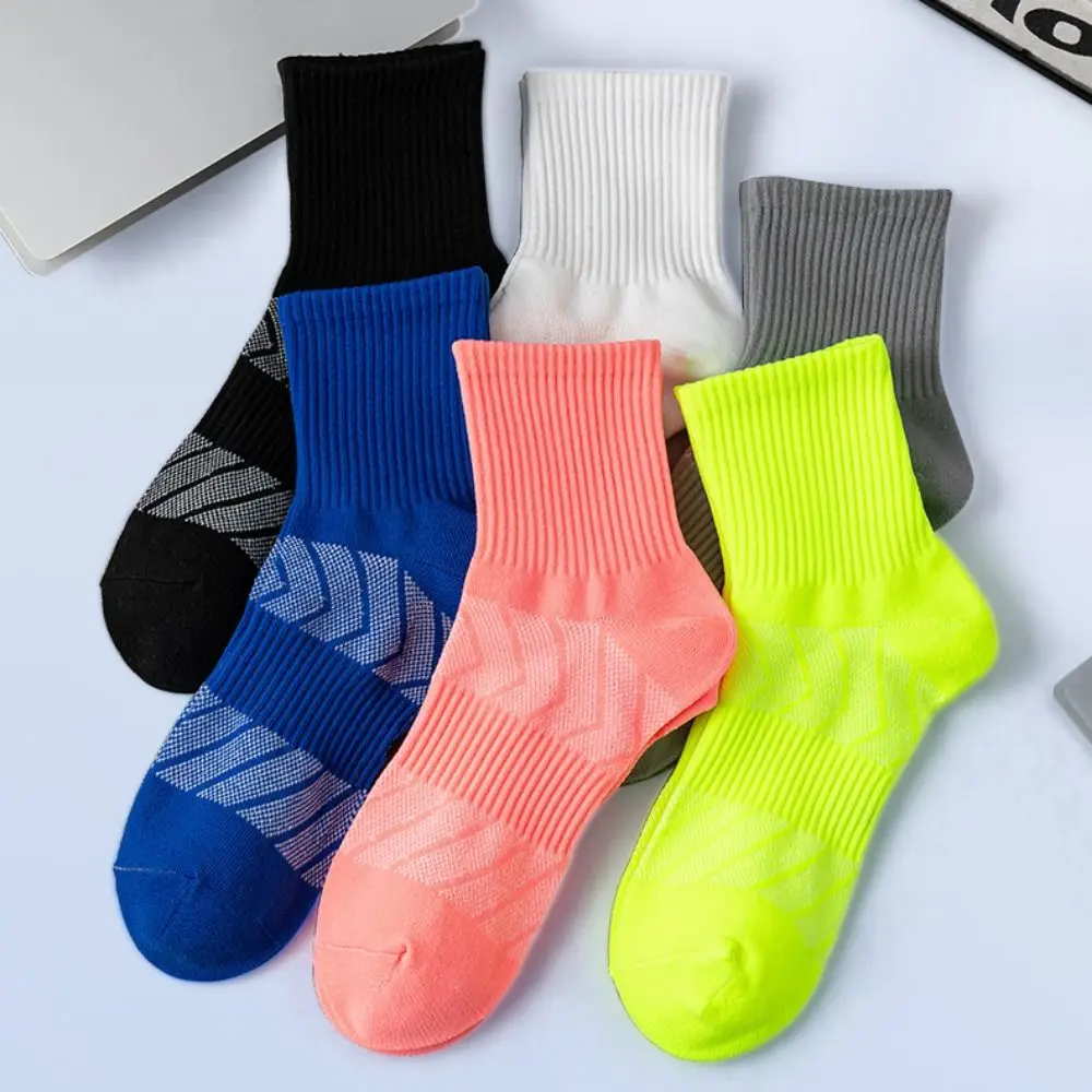 Stripe Summer Sports Ankle Socks Patchwork Non-Slip Men's Mesh Running Short Socks Simple Thin Men's Mid Tube Hosiery Yoga