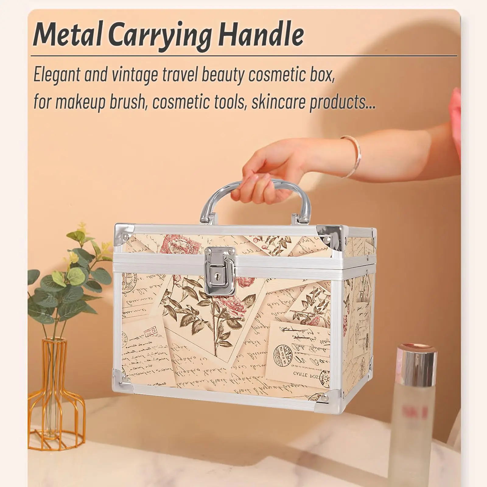 Makeup Boxes Organizer with Mirror Make Up Box Storage Train Cases  Lockable Metal Storage Hard Shell Cosmetic Box