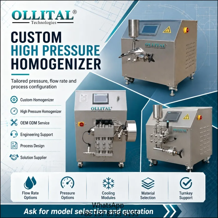 Ollital High Pressure Homogenizer With Custom Flow Cooling Controls For OEM ODM Process Engineering Projects