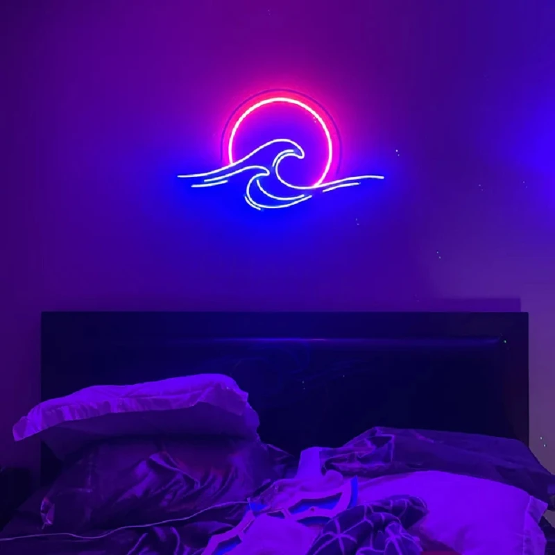 Sun Wave Neon Sign Wave Sunset Sun Ocean Sunrise Custom LED Neon Sign Personalized Gift Dimmable Neon Sign Home Wall Decoration