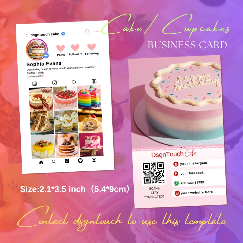 DsgnTouch Cake Bakery Instagram Business Card for Small Business Professional Social Media QR Code Card Maker Baker Chocolate