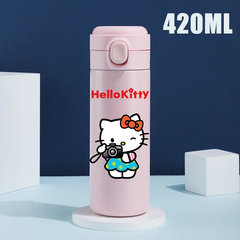 Sanrio 420 ML Thermos Mug Hello Kitty Cartoon 304 Stainless Steel Portable Water Cup Travel Water Bottle Kawaii Cups Kids Gifts