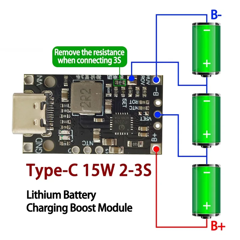 Type-C USB 2-3S BMS 15W 8.4V 12.6V 1.5A Lithium Battery Charging Boost Module With Balanced Support Fast Charge With Indicator