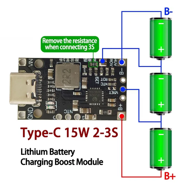 Typ-C USB 2-3S BMS 15W 8.4V 12.6V 1.5A moduł Boost ładowania baterii litowej ze zrównoważonym wsparciem szybkie ładowanie ze wskaźnikiem