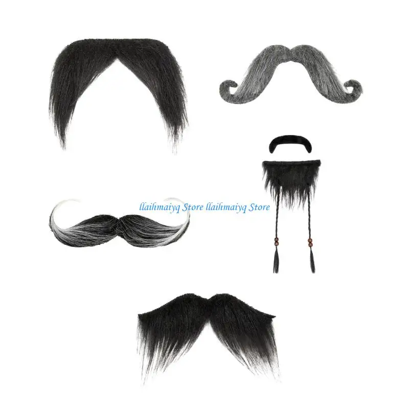 

573B 3pcs Lightweight False Mustache For Halloween Party False Beard Role Play Natural Texture Plastic Costume Accessories