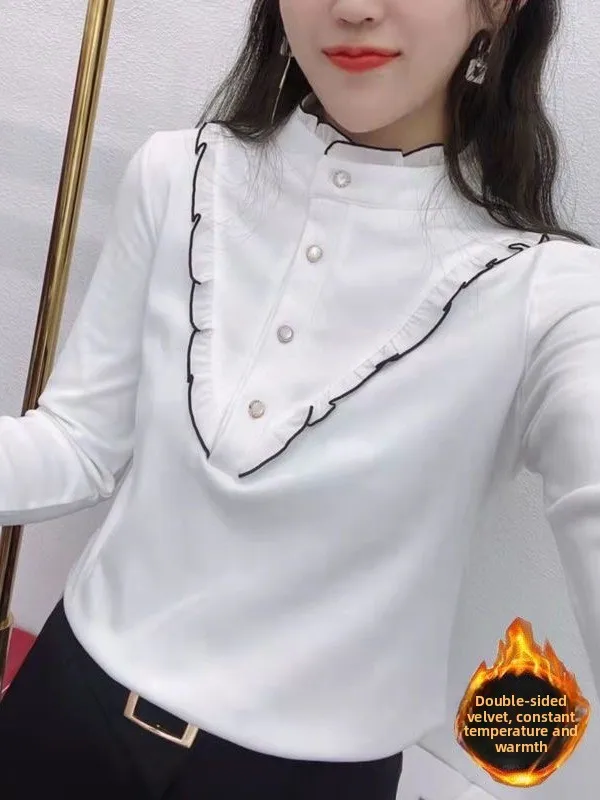 

Double-Sided Velvet Long Sleeve Women's Shirt Autumn Winter New Style Fashionable Versatile Slimming Inner Wear Base Layer Top