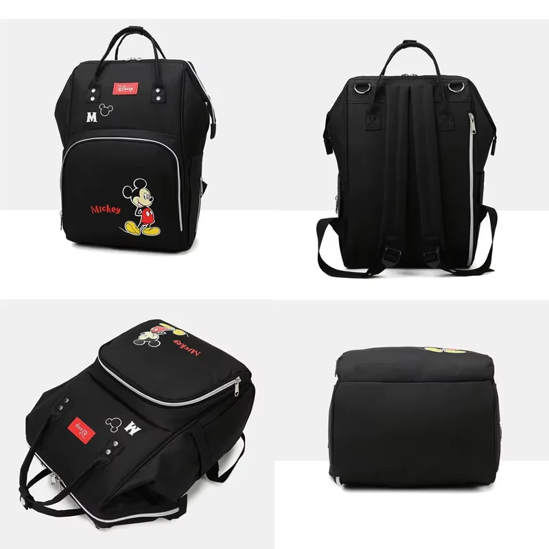 Bolsa de pañales de Mickey de Disney para mamá, maternidad, biberón para mujer, bolsillo para preservación del calor, alforja impermeable para cochecito, bolsas de pañales