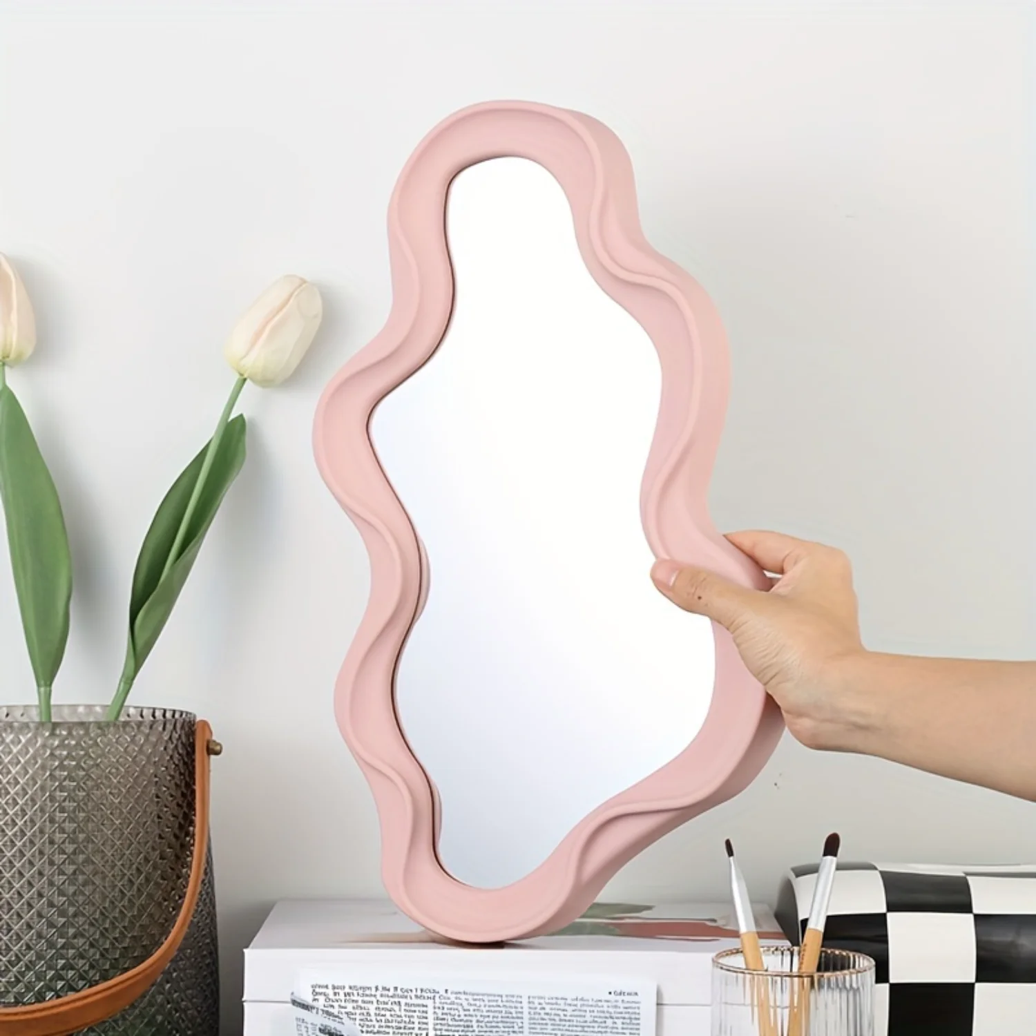 Enchanting Wave Cloud Mirror - Aesthetic Desktop/Wall Vanity Mirror for Enhanced Makeup Sessions, Unique Decor Accent for , Bath