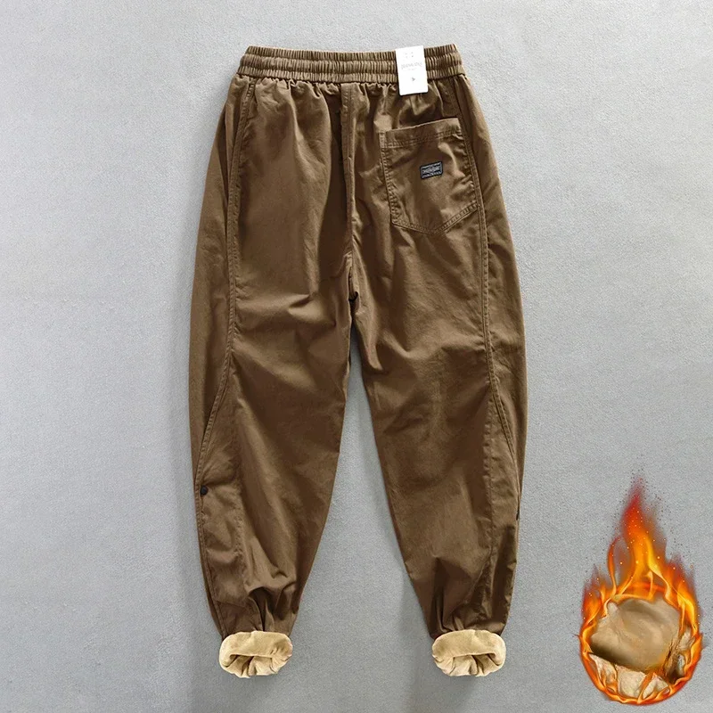 2023 Winter New 100% Cotton Cargo Velvet Men's Winter Pants Comfortable Thickened Soft Keep Warm Retro Street Trousers  AZ640