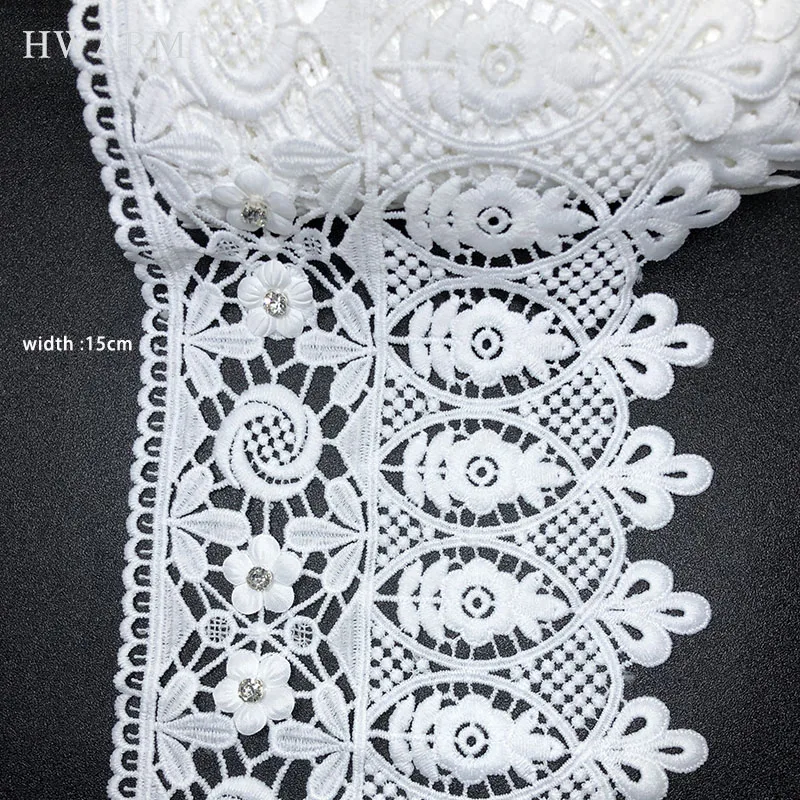 5yard 15cm African 3d Lace Fabric 2022 With Rhinestone Arts Craft Sewing Wedding Decoration Water Soluble Embroidery Trimming