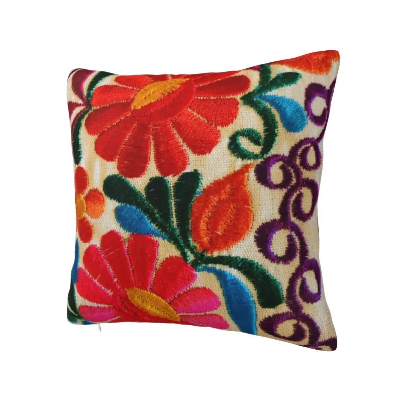 Mexican Flowers Embroidery Art Cushion Covers Velvet Textile Floral Folk Pillow Case for Sofa Square Pillowcase Decoration