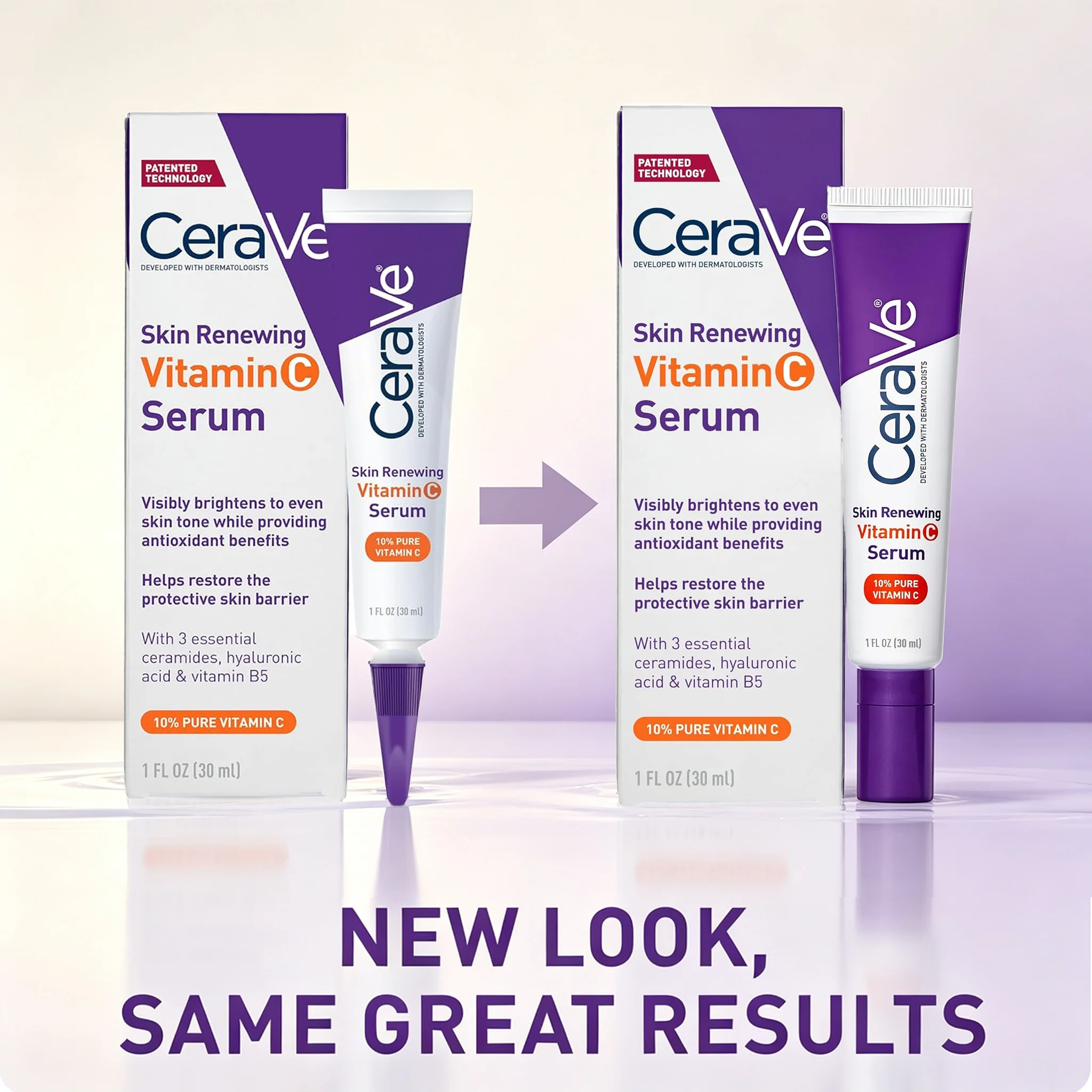 CeraVe Vitamin C Serum 10% Pure, Hyaluronic Acid & 3 Ceramides, Fragrance-Free Brightening Antioxidant Serum for Face, 1oz