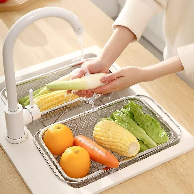

Sink drain basket stainless steel retractable kitchen wash basin storage rack dishwasher dish drain rack water filter tool