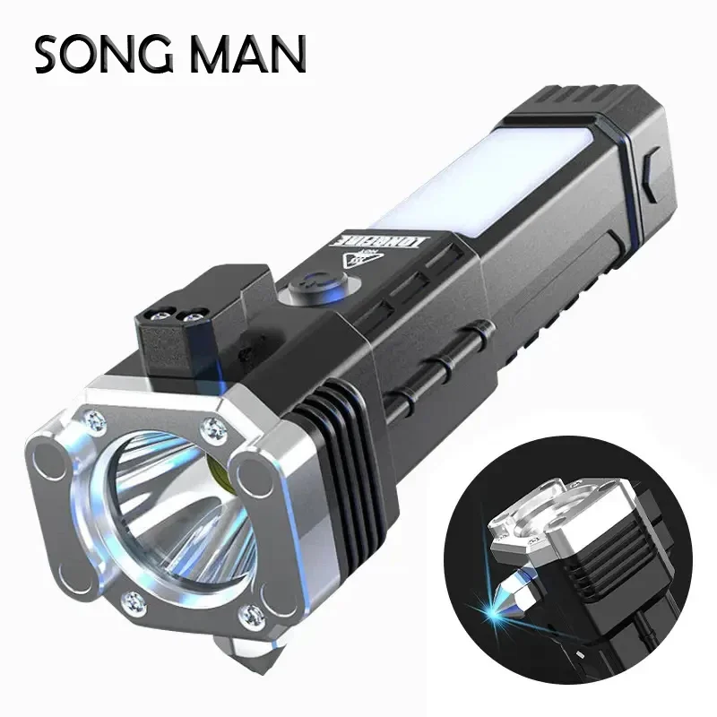 Multi-function Flashlight Rechargeable Outdoor  Electronic Torch Camping with Usb charging Tactical Led Lamp For Window Breaker