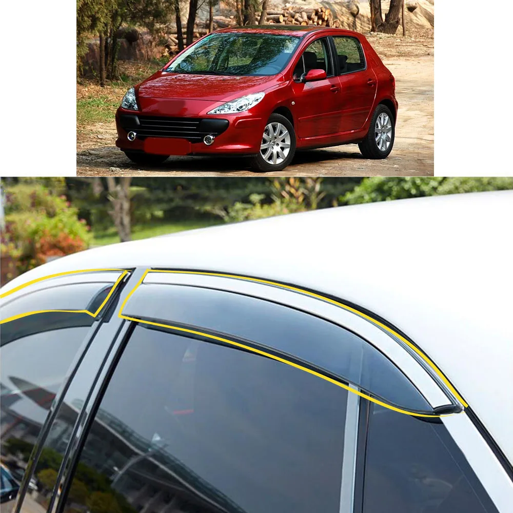 Car Sticker Plastic Window Glass Wind Visor Rain/Sun Guard Vent For Peugeot 307 Hatchback 2004-2005 2006 2007-2010 2011-2013