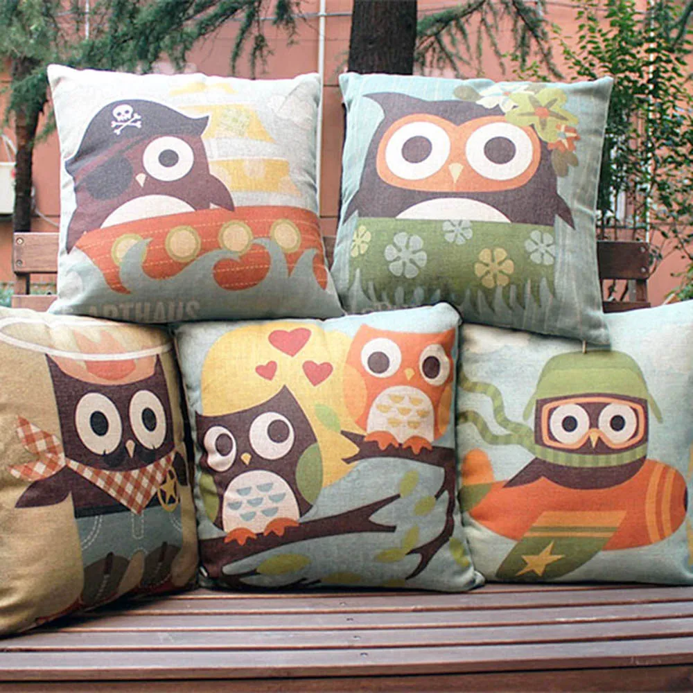 

Good quality linen cushion cover for sofa pillowcase chair owl