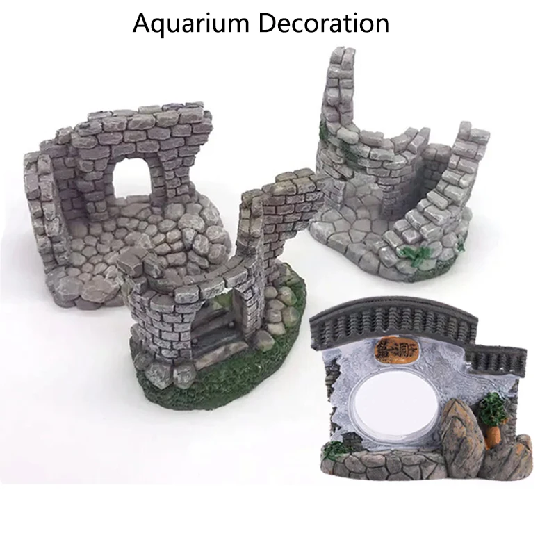 Resin Door Aquarium Decoration Fish Tank Ornament Acuario Rocks for Aquarium Fish Decor For Small Fish Shrimp Shelter House Hot