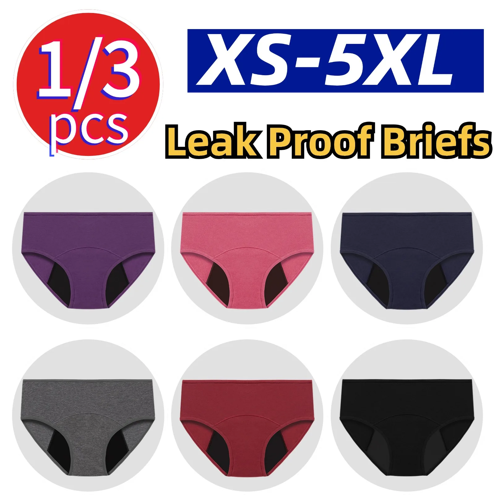 1/3pcs Women Physiological Underwear Cotton Leak Proof Briefs Menstrual Period Panties Medium Waist Postpartum Plus Size Panties