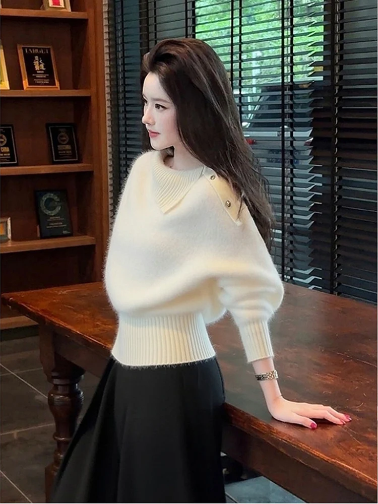 

Ele ort женский вязаный свитер с застежкой на талии, мягкий и уютный, осень 2022, новинка Sle Fufu молочно-белого цвета, повседневная мода для поездок на работу