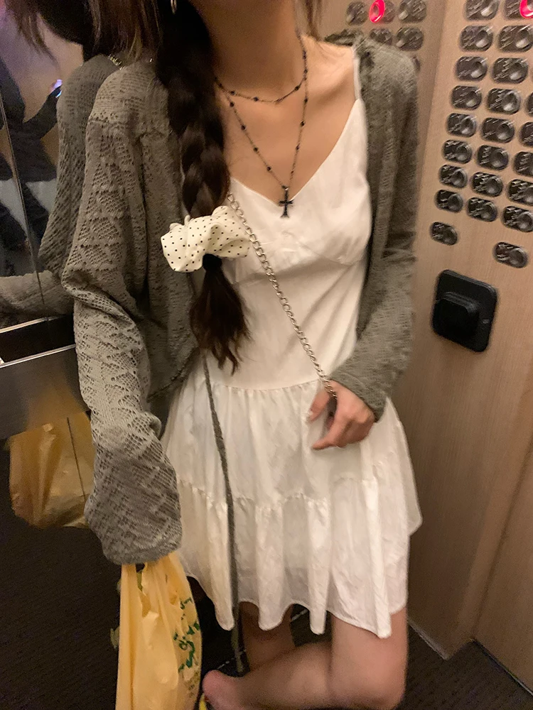 

Korean Sle Long Sve Knitted Cardigan Women's Embellied Belted Open Front Sweater Casual Commute Faion Summer New Arr...