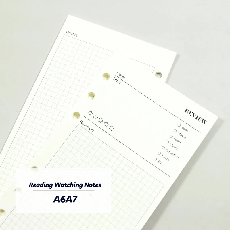 Fromthenon Minimalist Ledger Loose Leaf Paper 40 Sheets A6A7 Inner Pages Reading Watching Notes Loose Leaf Replacement Core