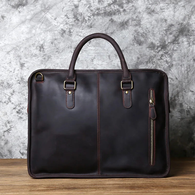 NZPJ Herren Aktentasche Leder Handtasche Retro Top Layer Rindsleder Laptoptasche Crazy Horse Leder Schulter Messenger Bag Luxustasche – Detail 26