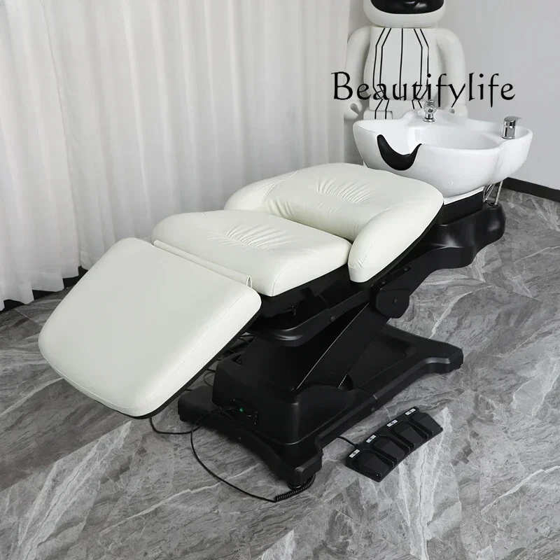 High-End Electric Shampoo Chair Lying Half Flushing Bed Barber Shop Hair Ceramic Basin Shampoo