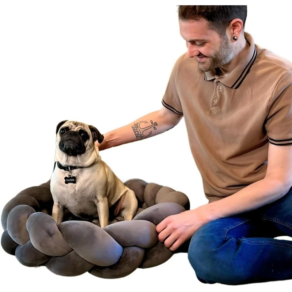 

Luxury Braided Dog Bed - Durable, Plush-Filled, Non-Slip, Washable, Charcoal Grey, 24 Small