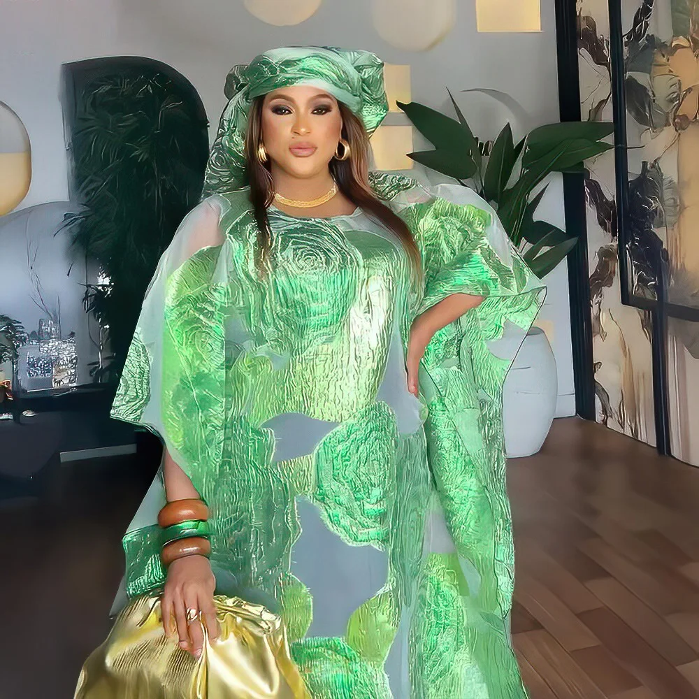 Luxury African Two-Piece Set Dress for Women with Headscarf Latest Style Wearable Clothing Nigerian Fashion