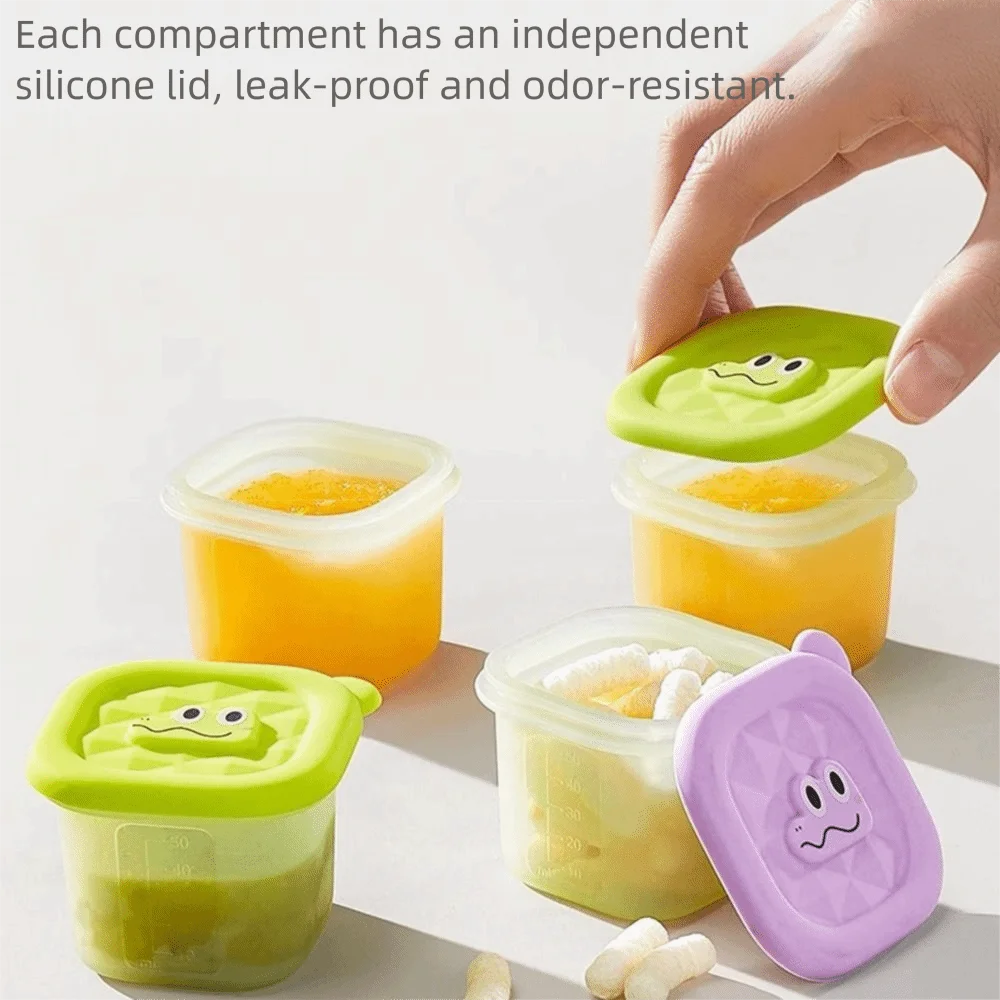 3/4/6 Grid Design Baby Food Freezer Tray Square Shape Food Grade Silicone Ice Cube Mold Easy To Release with Lid