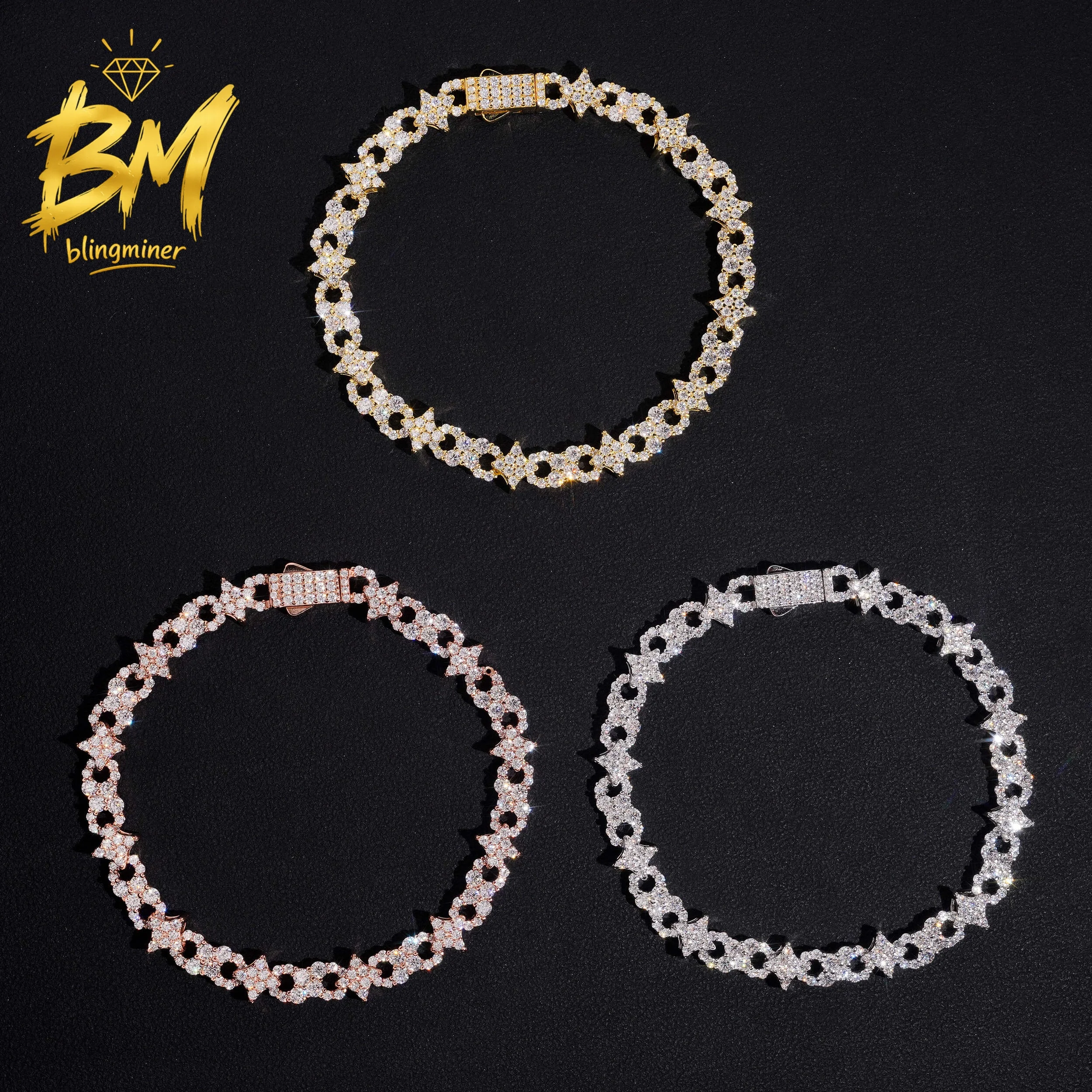 Kalung Blingminer Star Infinit - Moissanite Cuban Link Chain Iced Out ulasan dan harga